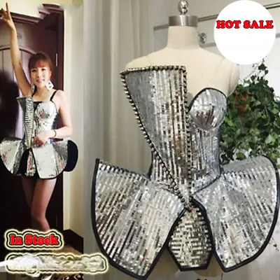£134.36 • Buy New Style Handmade Silver Reflective Dance Costume Sequins Light Stage Bodysuit