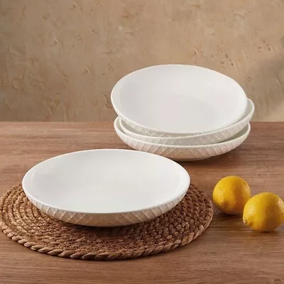 New Mikasa Trellis Set Of 4 Pasta Bowls 9  Bone China White MIKASA Plates • $39.99