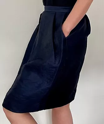 & Other Stories UK 10 / 38 Black Blue Iridescent Full A-line Knee Skirt Pockets • £14.99