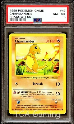 PSA 8 NM-MINT Charmander 46/102 SHADOWLESS Base Set Pokemon Card • $21.99