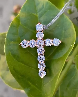 2Ct Round Cut VVS1/D Diamond Cross Pendant 14K Yellow Gold Finish Without Chain • $19.50