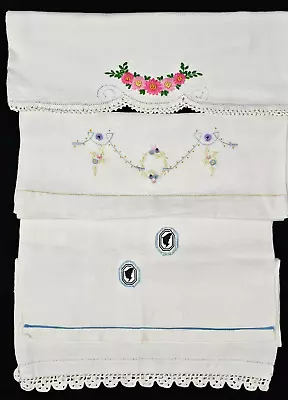 4 Vintage Show Towels Crocheted Embroidered Flowers Cameos Linen Cotton 1950s • $7.50