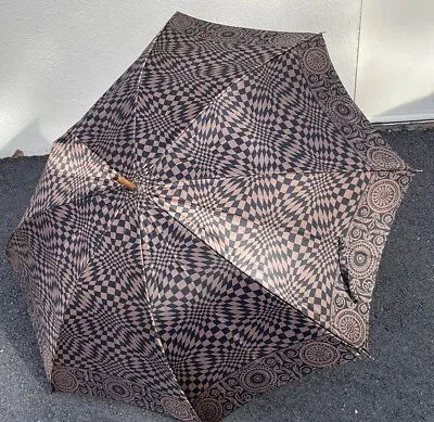 Gianni Versace Vintage 1980's Gold/Black Walking Stick Umbrella W/ Round Handle • $149