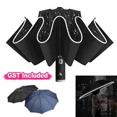 $23.85 • Buy 3 Fold Reverse Automatic Rain Sun Umbrella Anti UV Windproof LED Travel Parasol