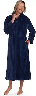 New Miss Elaine Women's Collared Zip-Up Long-Sleeve Sleep Knit Robe Blue Size M • $24.99