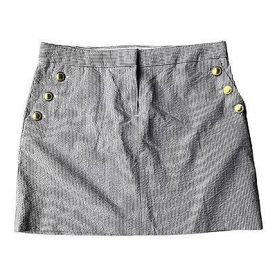 J Crew   Skirt Women 6 Seersucker    Nautical Cotton Blue White Pockets Stripes • $14.99