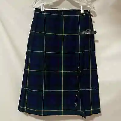 Vintage Tartan Plaid Kilt Scottish Wool Pleated Buckle Skirt • $38