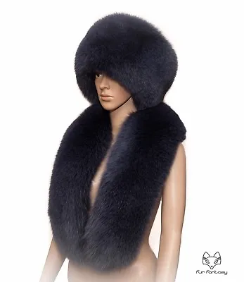 Genuine Slate Grey Fox Fur Handmade Set Of Hat Stole Boa Shawl • $321.89