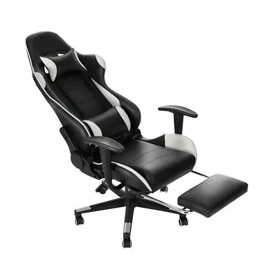 PU Leather Gaming Racing Chair Office Executive Recliner With Neck Pillow NEW • £72.99