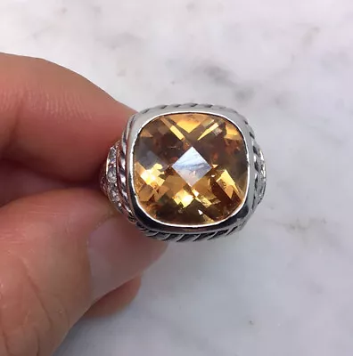 Vintage MX Sterling Silver Faceted Citrine CZ Ring Size 7 • $45