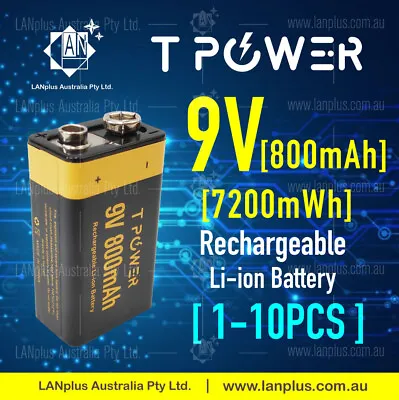 Tpower 9v Rechargeable Lithium Li-Io N Battery 7200mWh 800mAh For Smoke Alarm • $15.50