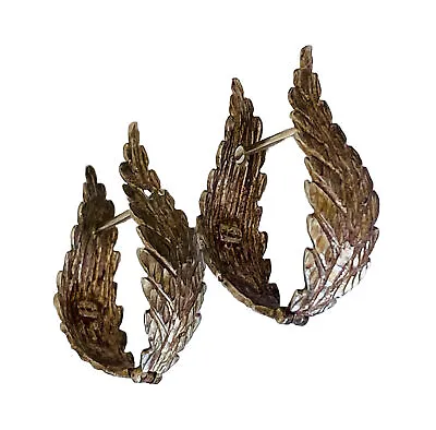 Gorgeous Vintage Sterling Silver Fern Leaf Hinged Hoop Earrings • $49.99