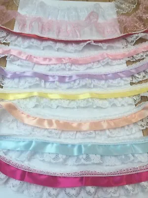 £2.95 • Buy  Frilled  Embroidered Satin Lace  2 Inch Wide All Colours Beautiful Qaulity Fab