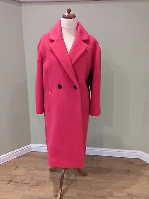 Phase Eight Quinn Cocoon Wool Blend Coat Fluro Pink Size L New With Tags • £140