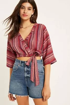 URBAN OUTFITTERS | UO ‘Kimmy’ Pink Stripe Wrap Crop Top - Size M • $9