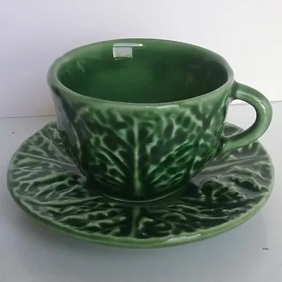 Cabbage Leaf Majolica Demitasse Cup & Saucer Portugal • $15