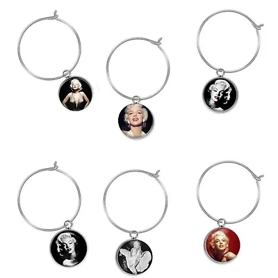 Marilyn Monroe Movie Star Fan Gift Idea Set Of 6 Glass Wine Charms Custom • $14.99