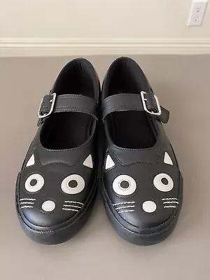 T.U.K. Anarchic Mary Jane Kitty Face Black Leather Shoes Women’s Size 10W. 2016 • $29