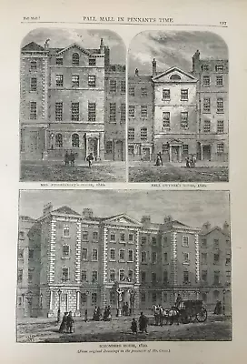 Antique Print London Pall Mall Engraving C1875 Nell Gwynne's House In 1820 • £6.99