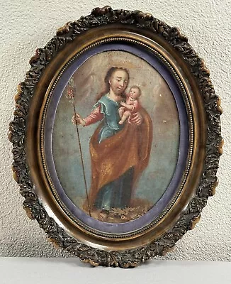 18th C. Spanish Colonial Oil Painting St. Joseph Christ Mexican Jose De Ibarra • $2400