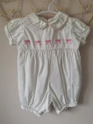 Rachel Riley Heritage Collection White/Pink Embroidered Babysuit Age 12 Months • £8.99