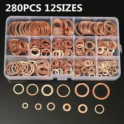 280x Solid Copper Sump Plug Washer Set 12 Sizes Gasket Seal Flat Ring Set Box • $24.99