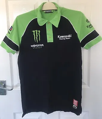 Official Kawasaki Racing Team Motorbike Polo T-Shirt Mens Small Green / Black • £19.99