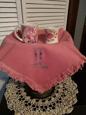 Vintage Embroidered Linen Tablecloth/Runner And 2 Matching Cups • $15