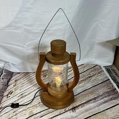 Vtg Wood Electric Lantern Handmade Lamp Nightlight Light Mason Ball Jar 9.5” • $19.99