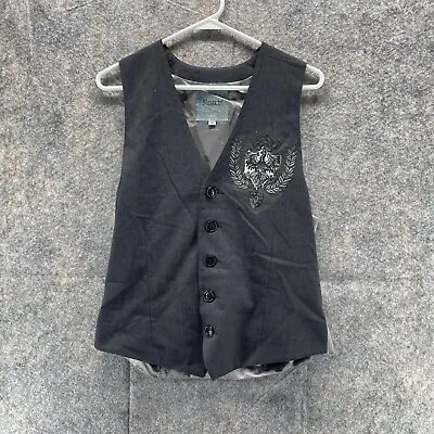 Roar Vest Men Medium Gray Motorcycle Cross Embroidered Sleeveless Steampunk • $14.91