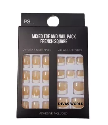 PS 48 Pack Mixed Toe Nails French Square False Nails Brand NEW Primark • £6.75