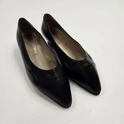 Chanel Shoes Vintage In Black Size 37 Block Heel • $99.99