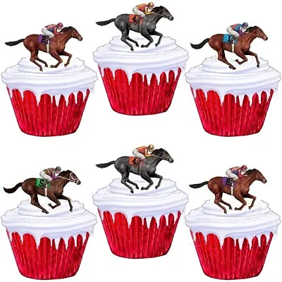 Horse Racing Stand Up Cup Cake Toppers Edible Birthday Party Decorations • £2.25