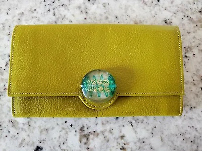 Raggio Veneziano Celadon Green Leather Clutch Wallet Murano Glass Button Detail • $77.97