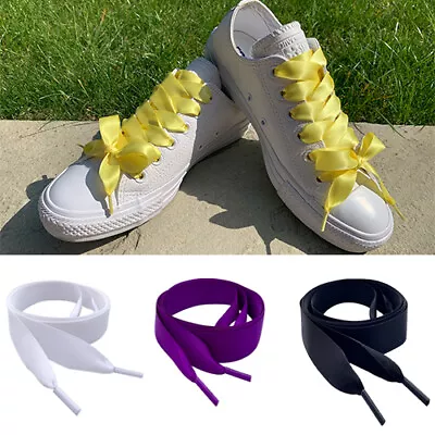 White Purple Pink Black Red Yellow Silver Ribbon Flat Shoe Laces Trainer Laces • £2.65