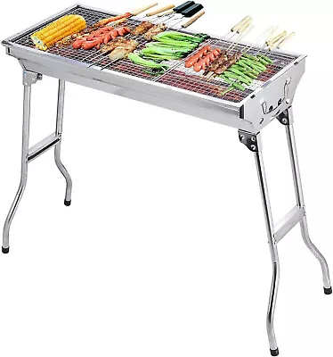 Folding BBQ Charcoal Barbecue Grill Steel Stainless Garden Picnic Camping Stove • £23.99