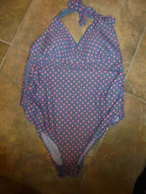 Beach Bump Motherhood Maternity One Piece Swimsuit M Polka Dot Halter Ruching • $18