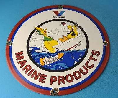 Vintage Marine Products Sign - Valvoline Sign - Gas Pump Station Porcelain Sign • $139.47