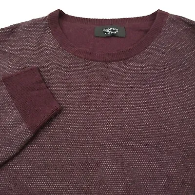 Nordstrom Wool Blend Crew Neck Sweater Mens 2XL XXL Burgundy Red Gray Birdseye  • $18.74