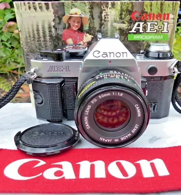 Canon AE-1 Program 35mm SLR Camera + Canon 50mm F/1.8 Lens + Canon Case +Strap. • £139.99