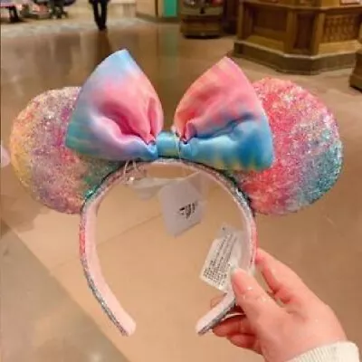 Ears Disney Parks SHDR 2021 Headband Minnie Mouse Pastel Rainbow Tie Dye Sequin • $16.99