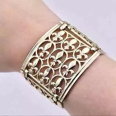 Fleur De Lis Large Square Link Vintage Statement Bracelet • $27