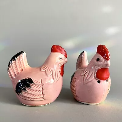 Vintage PINK CHICKENS Salt & Pepper Shakers Retro Farm Porcelain Relco MCM Japan • $14.95