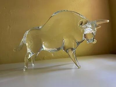 Vintage Hand Finished Murano Glass Toro Bull Sculpture Clear Finish • $210.99