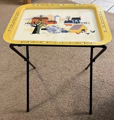 Midcentury Large TV Tray. Farm Farm Animals Chickens Farm Scene. • $15