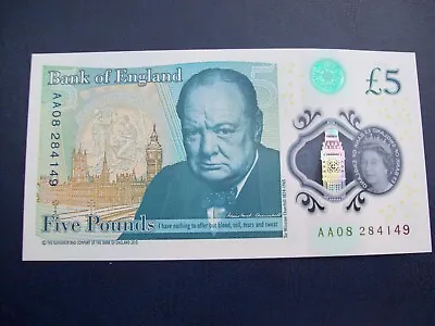 Bank Of England: 2017 One Uncirculated AA08 284149 Polymer £5 Banknote • £9.75