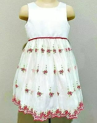 White Satin Toddler Dress Size 2T Sheer Overlay Pink Flowers American Princess • $9.88