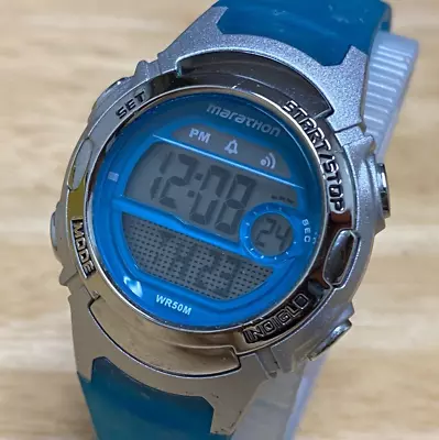 Marathon By Timex Lady 50m Silver Blue Digital Alarm Chrono Watch~New Battery • $11.99