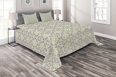 Geometric Quilted Coverlet & Pillow Shams Set Moroccan Floral Art Print • $79.99