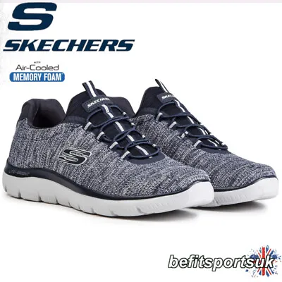 Skechers Mens Slip-on Shoes Blue Memory Foam Go-walk Trainers Sketchers Navy • £49.95